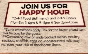 Pourhouse Bar Happy Hour Menu